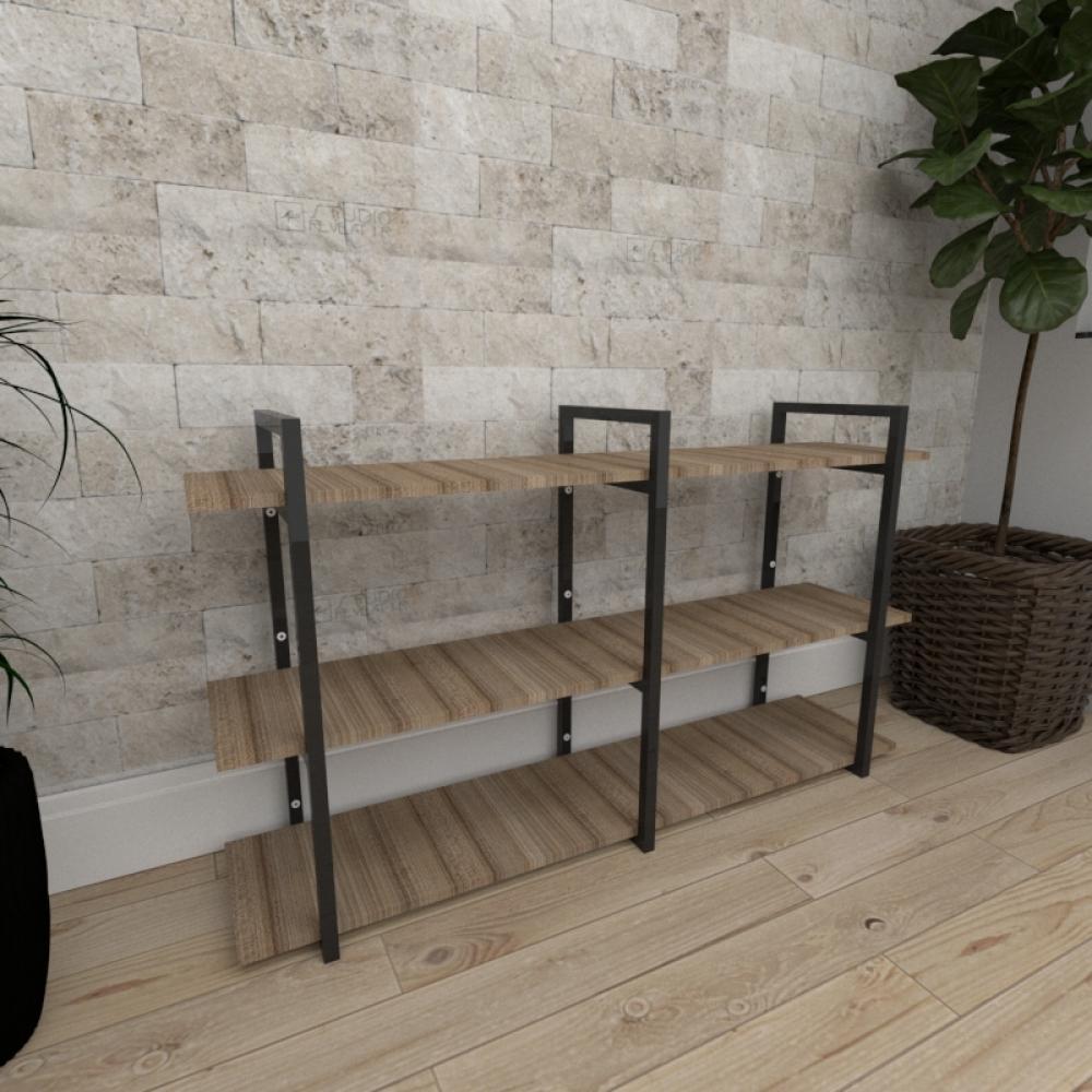 Mini Estante industrial sala aço preto 30cm amadeirado ind12aeeps