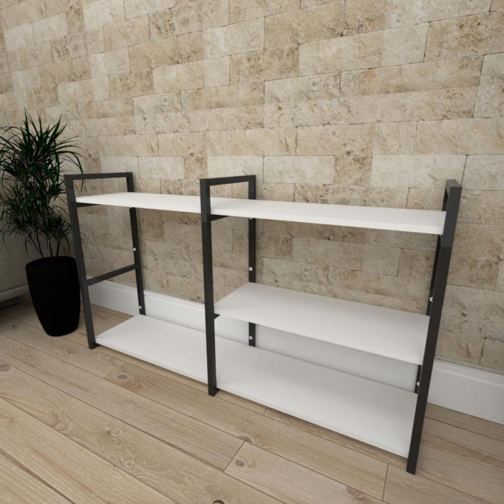 Mini estante industrial escritório aço preto 30cm  branca ind14be