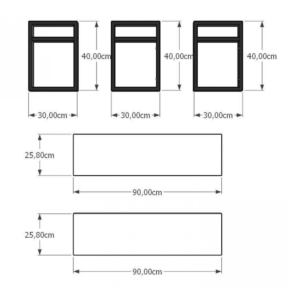 Mini estante industrial escritório aço preto 30cm  branca ind19be