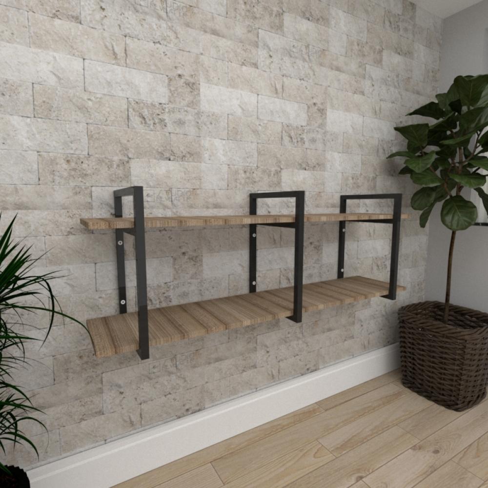 Mini estante industrial escritório preto 30cm amadeirado ind05aeep