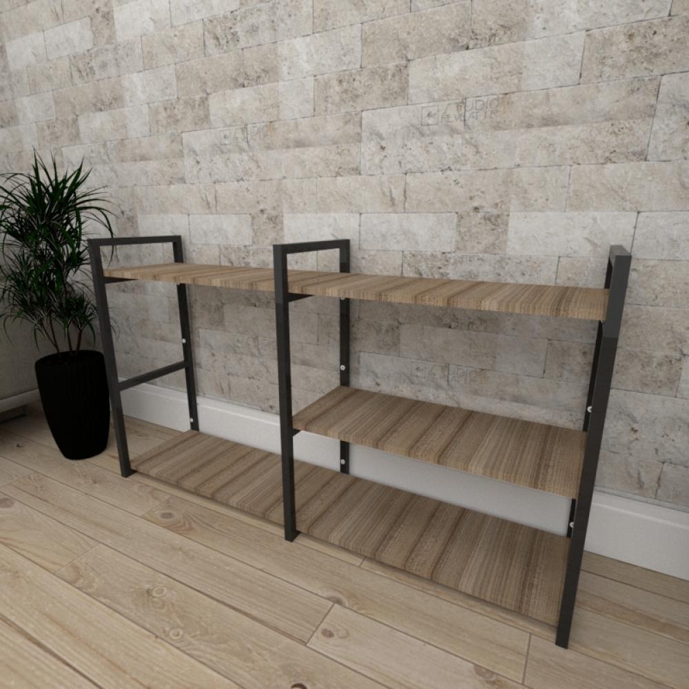 Mini estante industrial escritório preto 30cm amadeirado ind14aeep