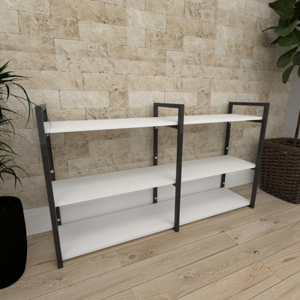 Mini estante industrial para sala aço cor preto prateleiras 30 cm cor branca modelo ind11beps