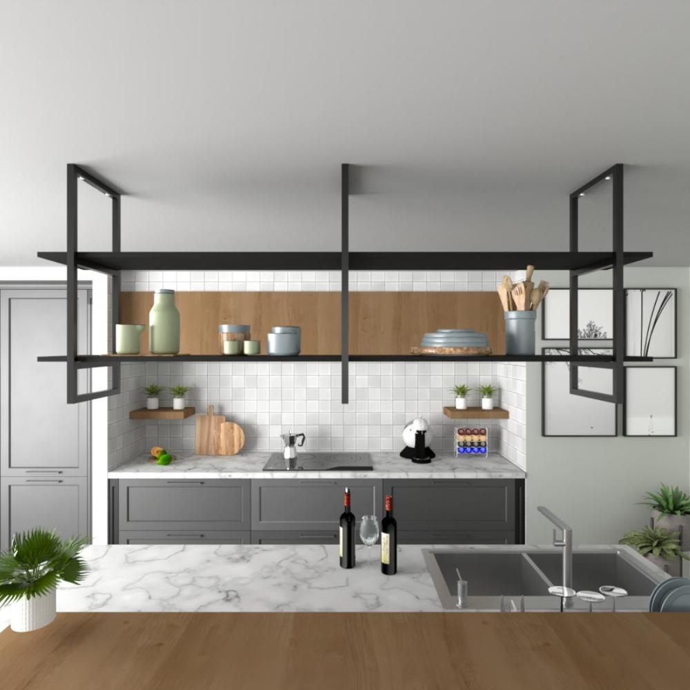 Prateleira Industrial Suspensa Teto Cozinha prateleira mdf nicho industrial nichos para cozinha nichos para cozinha