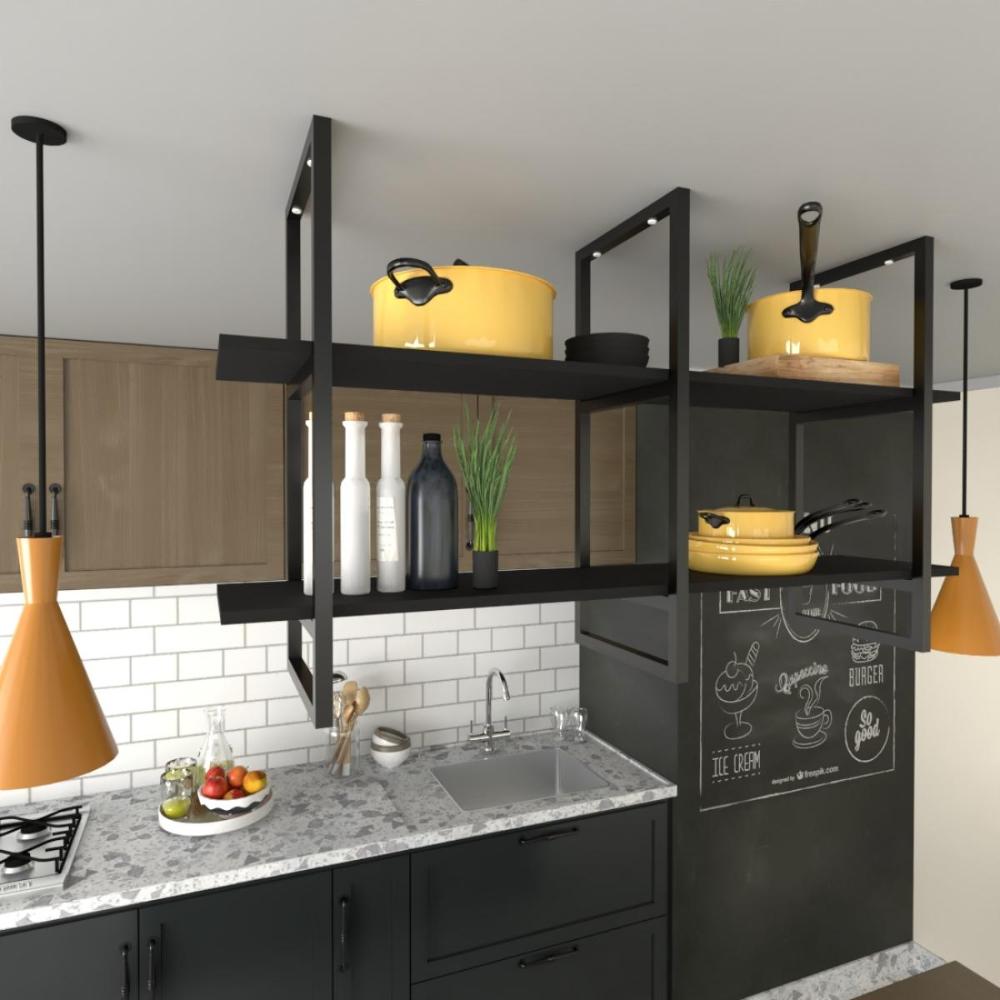 Prateleira Industrial Suspensa Teto Cozinha pratileira prateleira mdf nicho industrial nichos para cozinha Prateleira