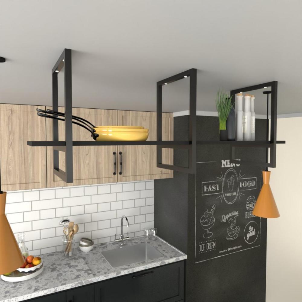 Prateleira Industrial Suspensa Teto Cozinha pratileira prateleira mdf nicho industrial nichos para cozinha prateleira