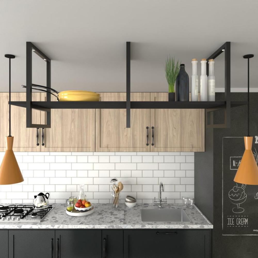Prateleira Industrial Suspensa Teto Cozinha pratileira prateleira mdf nicho industrial nichos para cozinha prateleira