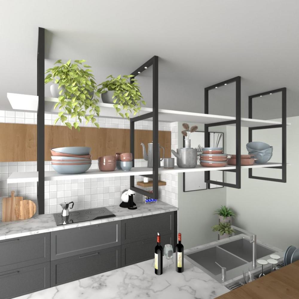 Prateleira Suspensa Teto Cozinha prateleira branca nicho industrial nichos para cozinha pratileira prateleira mdf