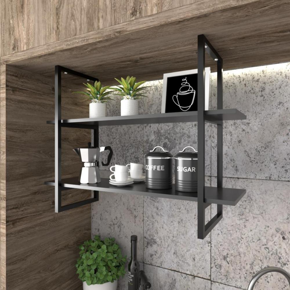 Prateleira Suspensa Teto Cozinha prateleira preta nicho industrial nichos para cozinha suporte para prateleira