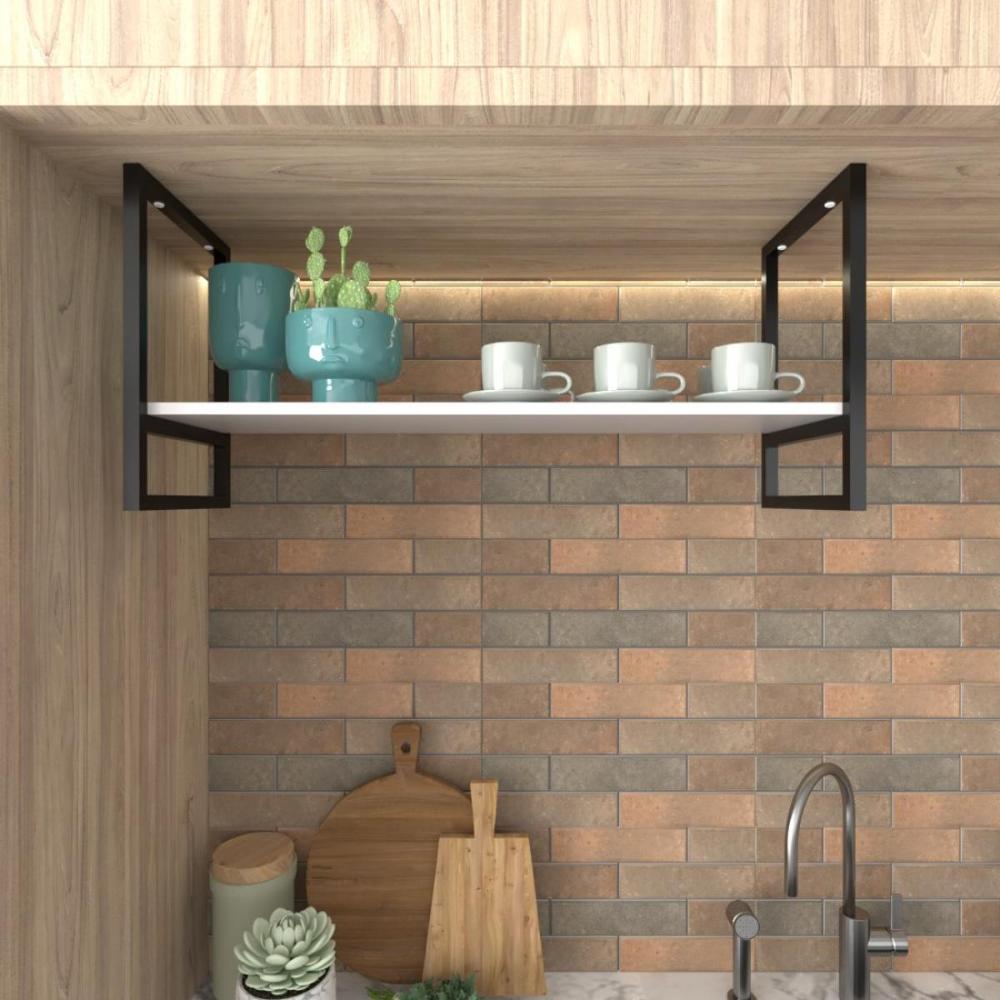 Prateleira Suspensa Teto Cozinha suporte industrial nicho industrial nichos para cozinha Prateleira de ferro e madeira