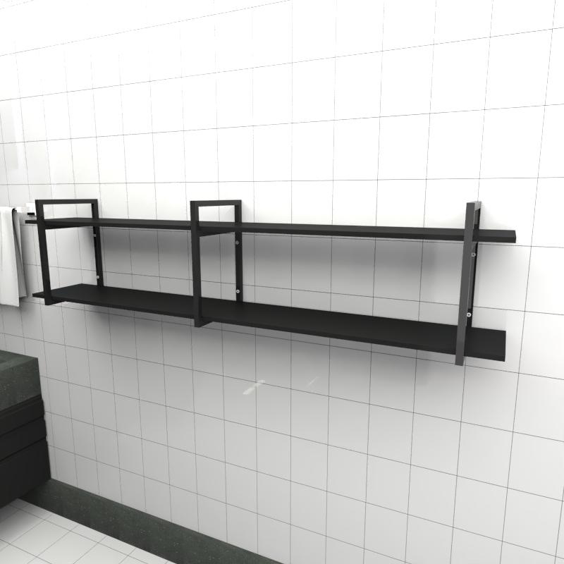 Prateleira industrial banheiro aço cor preto 180x30x40cm (C)x(L)x(A) cor mdf preto modelo ind39pb