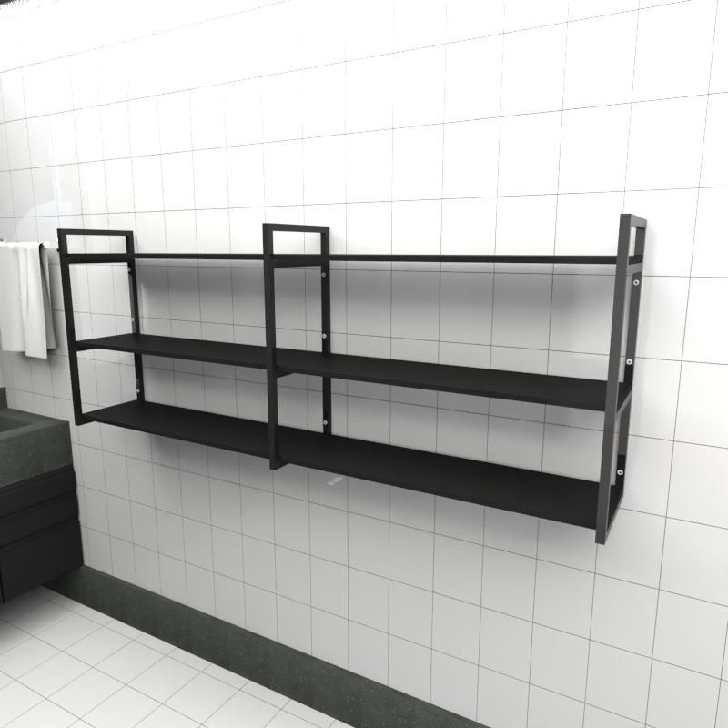 Prateleira industrial banheiro aço cor preto 180x30x68cm (C)x(L)x(A) cor mdf preto modelo ind32pb