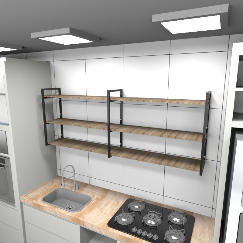 Prateleira industrial cozinha aço 180x30x68cm amadeirado ind32aec