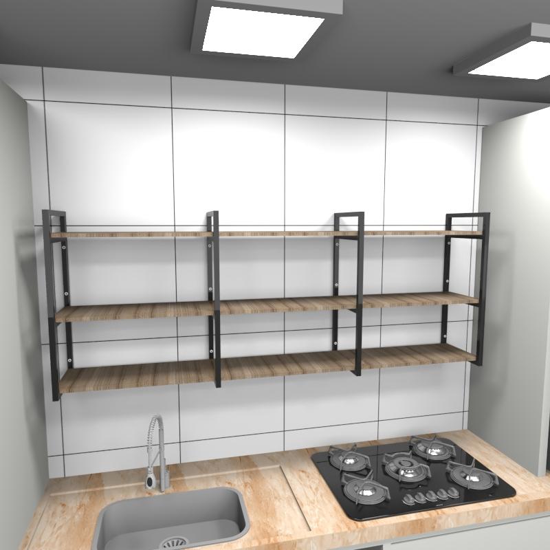Prateleira industrial cozinha aço 180x30x68cm amadeirado ind35aec