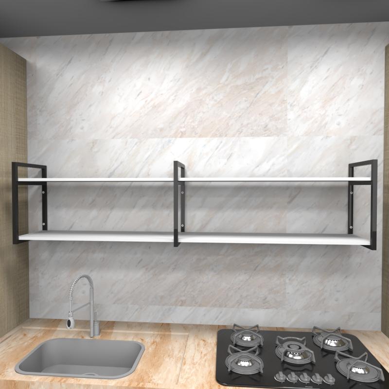 Prateleira industrial cozinha aço cor preto 180x30x40cm (C)x(L)x(A) cor mdf branco modelo ind40bc