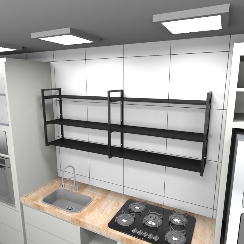 Prateleira industrial cozinha aço cor preto 180x30x68cm (C)x(L)x(A) cor mdf preto modelo ind32pc