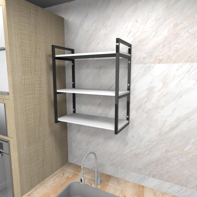 Prateleira industrial cozinha aço cor preto 60x30x68cm (C)x(L)x(A) cor mdf branco modelo ind25bc