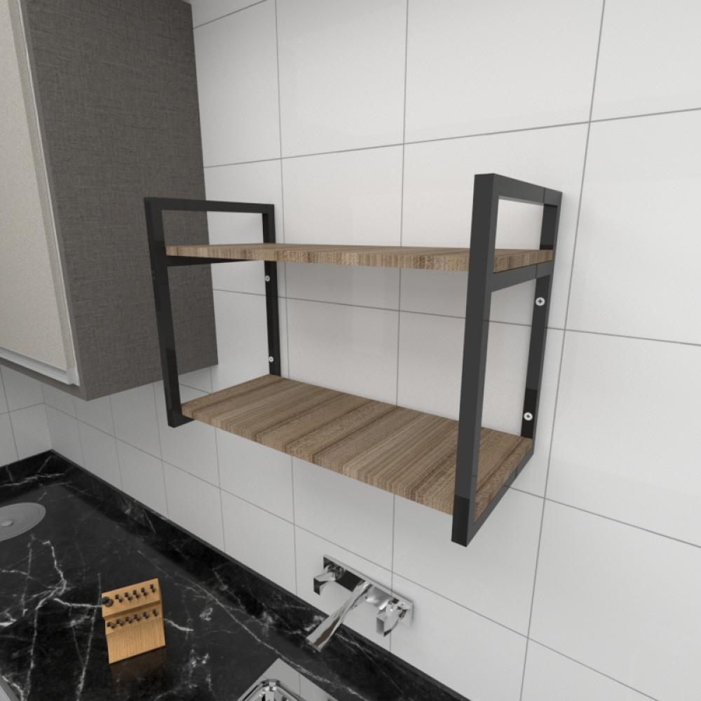 Prateleira industrial cozinha aço preto 30cm amadeirado ind01aec