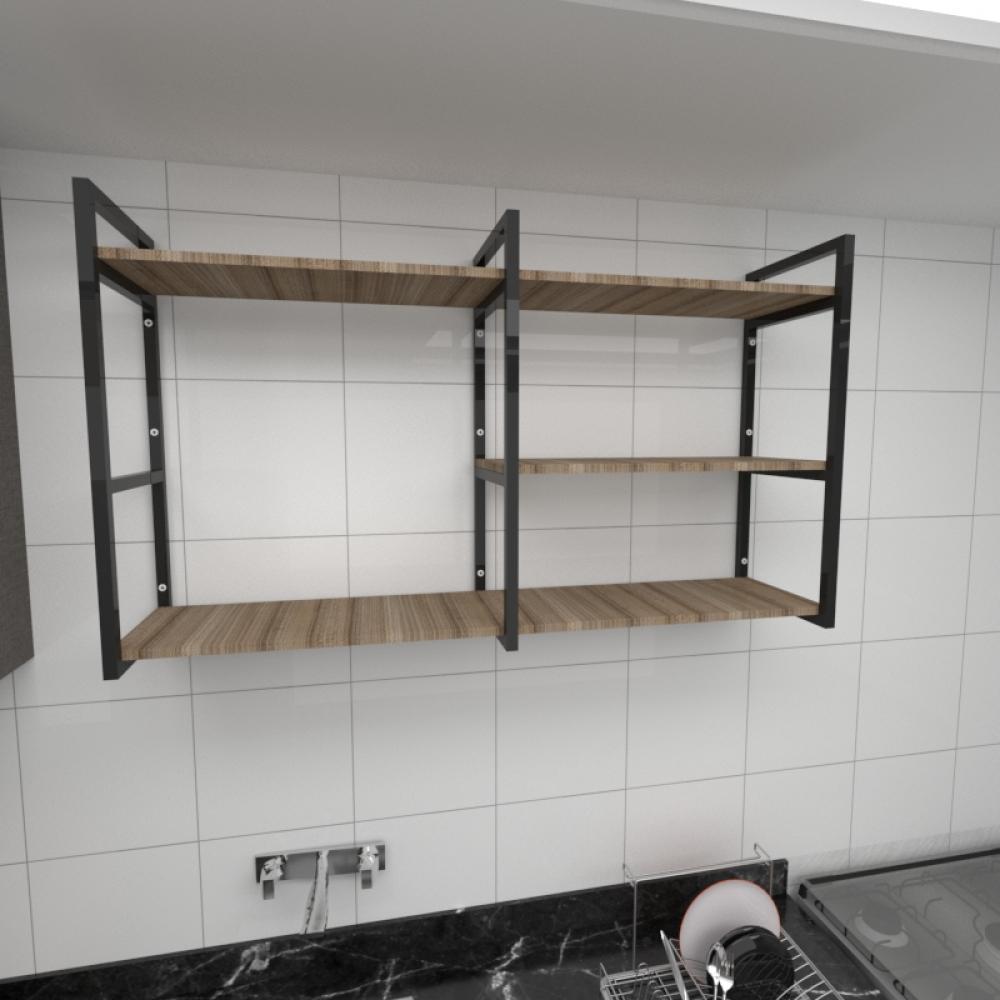 Prateleira industrial cozinha aço preto 30cm amadeirado ind14aec