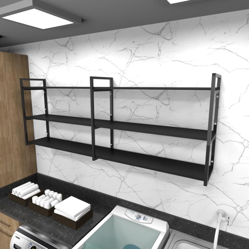 Prateleira industrial lavanderia aço cor preto 180x30x68cm CxLxA cor mdf preto modelo ind32plav