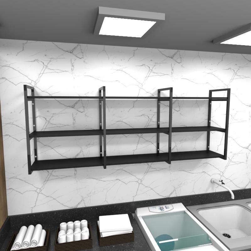 Prateleira industrial lavanderia aço cor preto 180x30x68cm CxLxA cor mdf preto modelo ind35plav