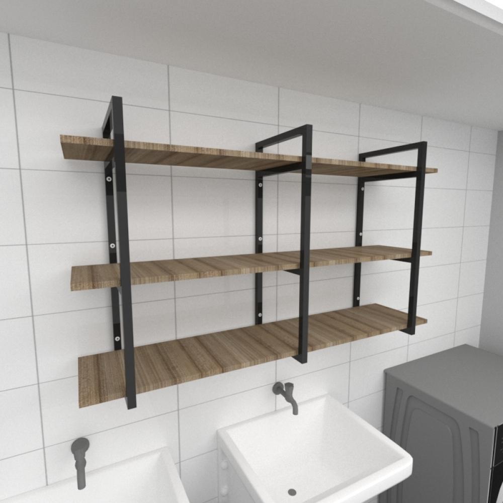 Prateleira industrial lavanderia aço preto 30cm amadeirado ind12a