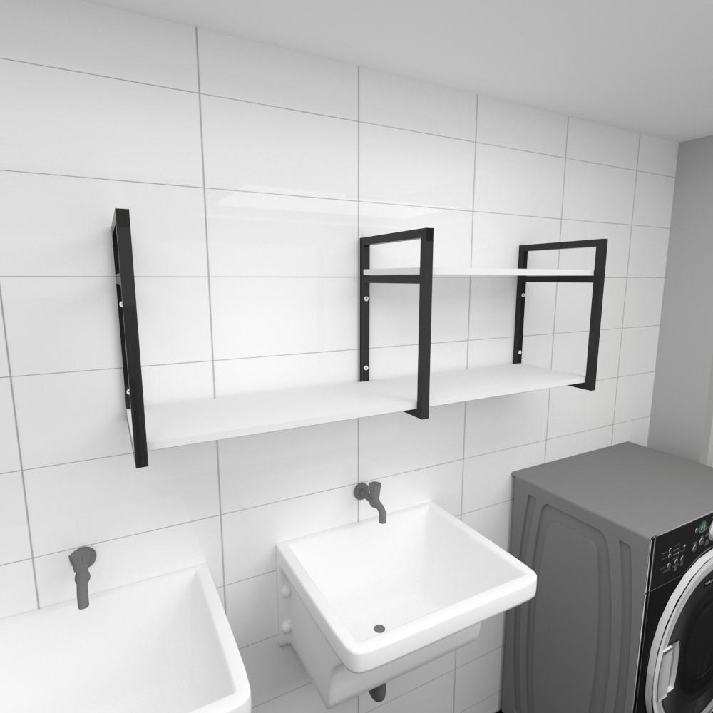 Prateleira industrial lavanderia aço preto 30cm branca ind07blav