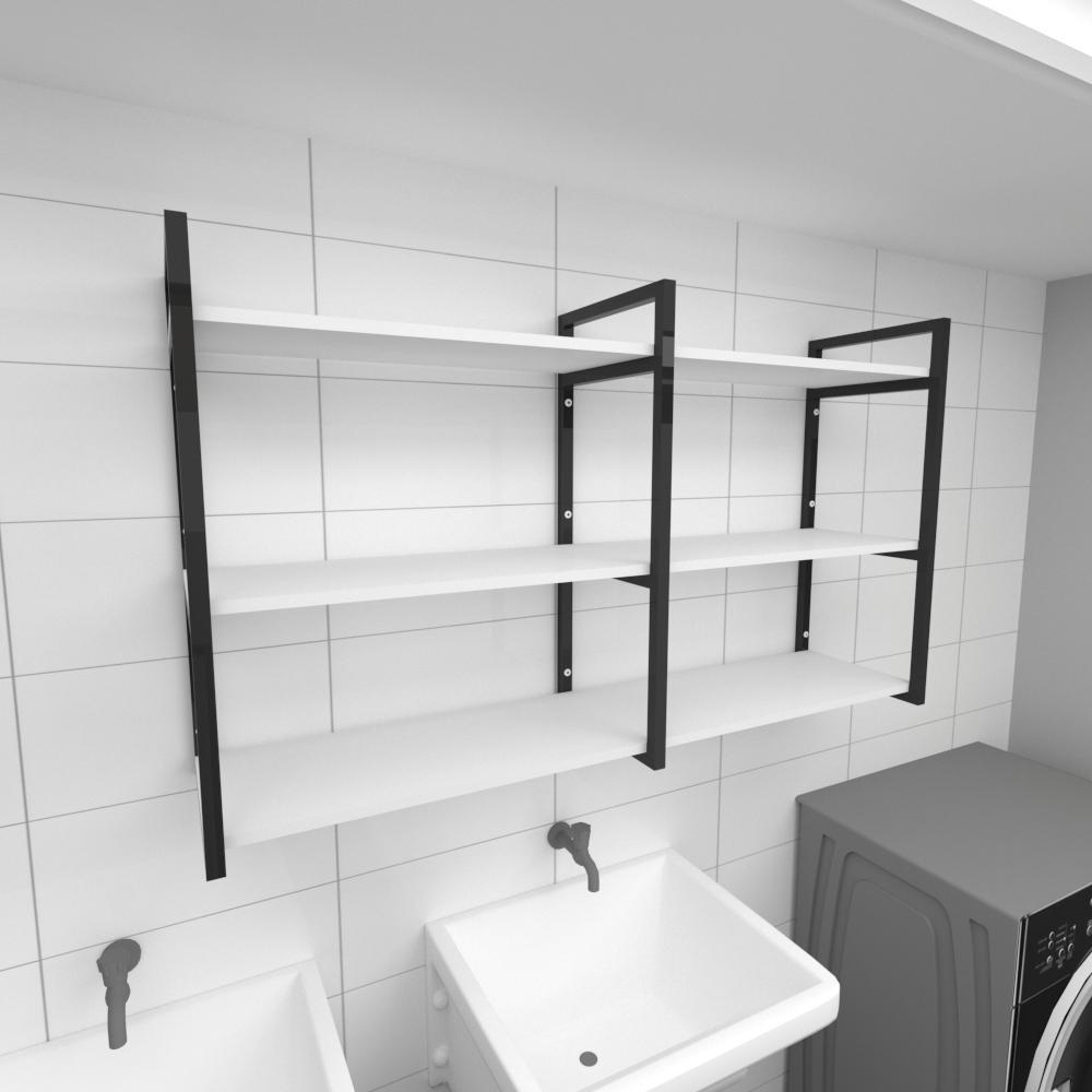 Prateleira industrial lavanderia aço preto 30cm branca ind11blav