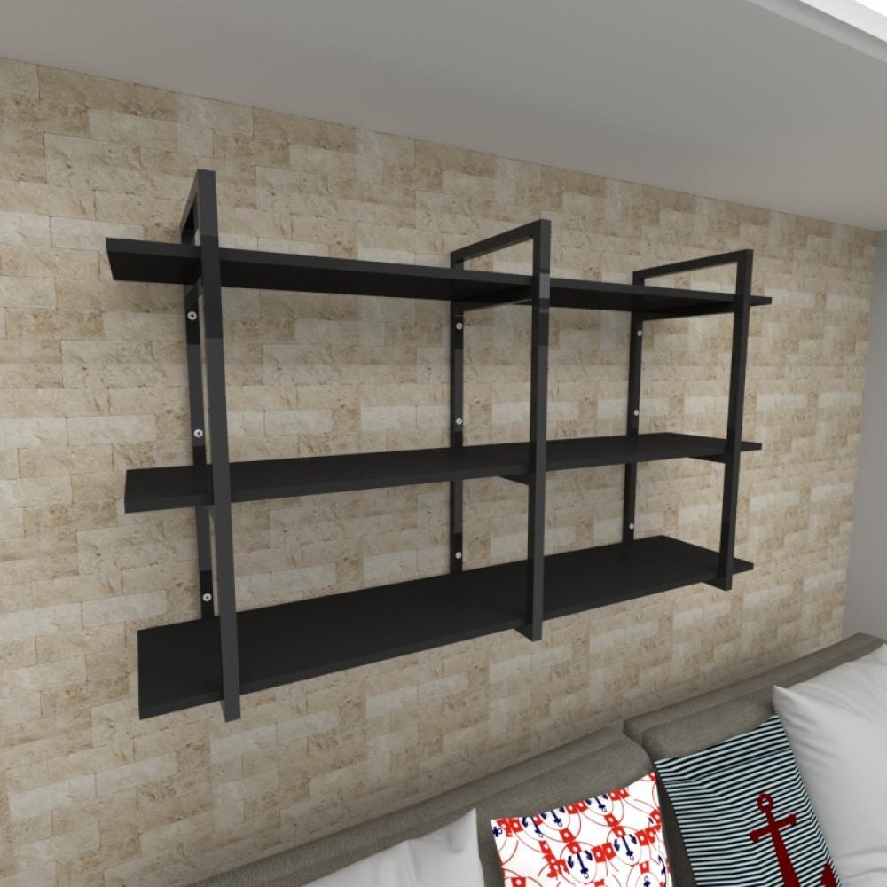 Prateleira industrial para Sala aço cor preto prateleiras 30 cm cor preto modelo ind12psl