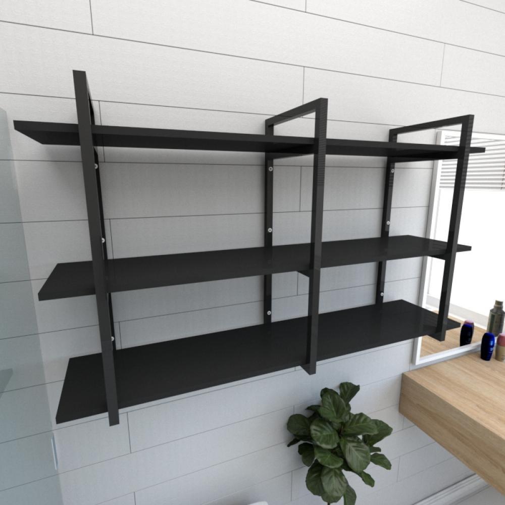 Prateleira industrial para banheiro aço cor preto prateleiras 30 cm cor preto modelo ind12pb