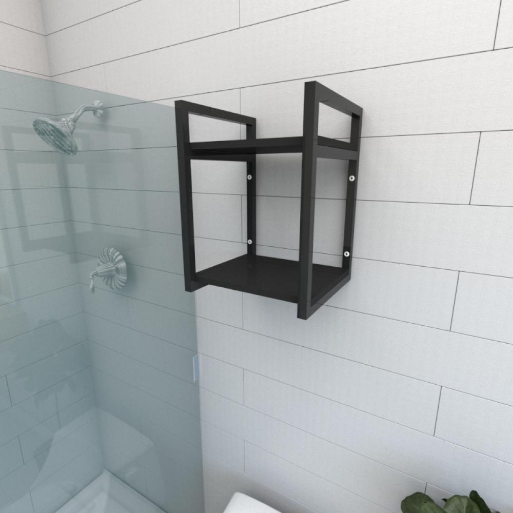 Prateleira industrial para banheiro aço cor preto prateleiras 30 cm cor preto modelo ind24pb