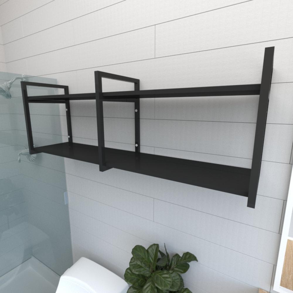 Prateleira industrial para banheiro aço cor preto prateleiras 30cm cor preto modelo ind04pb