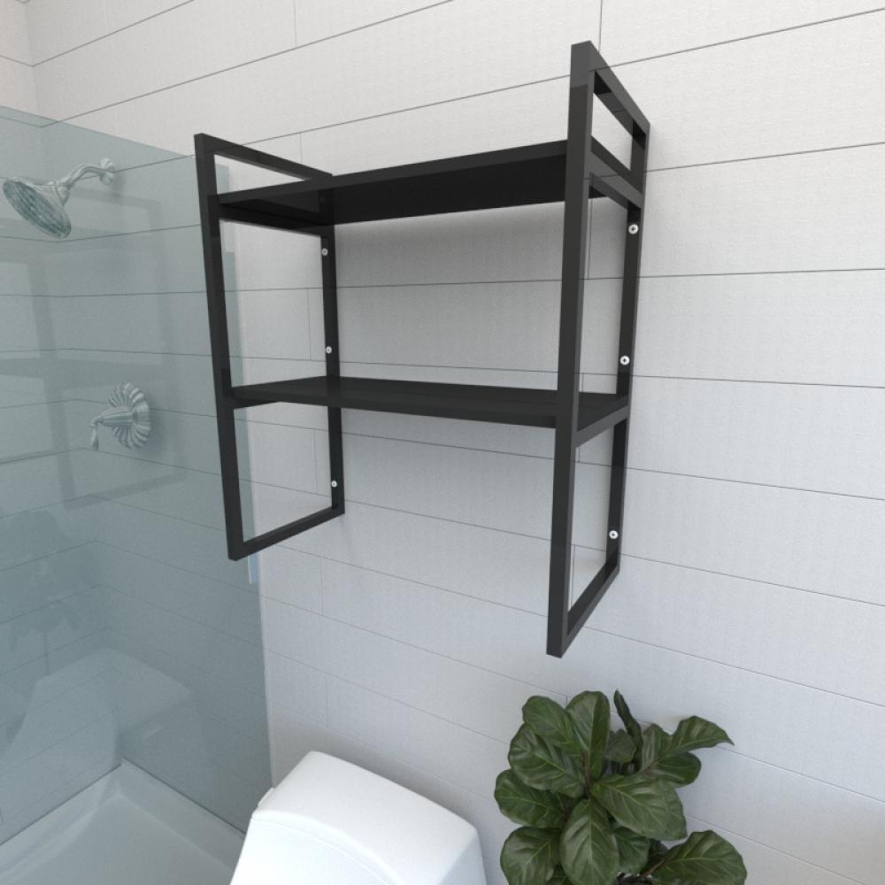 Prateleira industrial para banheiro aço cor preto prateleiras 30cm cor preto modelo ind08pb