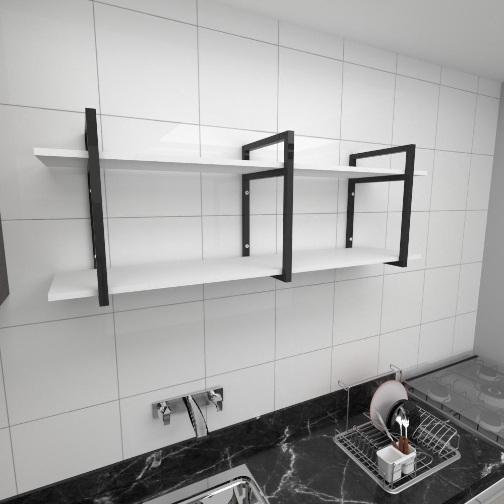 Prateleira industrial para cozinha aço cor preto prateleiras 30 cm cor branca mod ind05bc