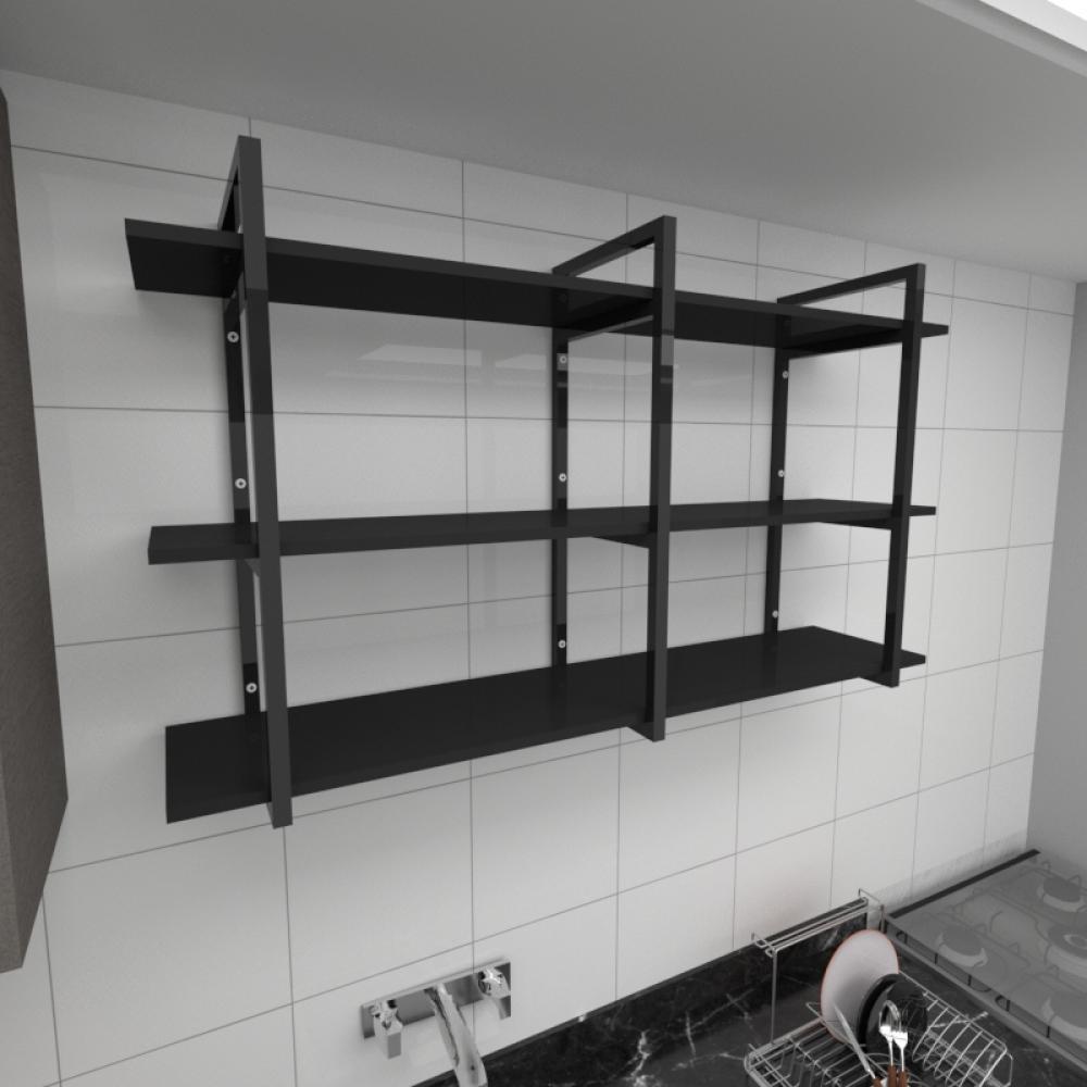 Prateleira industrial para cozinha aço cor preto prateleiras 30cm cor preto modelo ind12pc