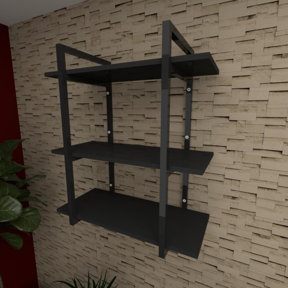 Prateleira industrial para escritório aço cor preto prateleiras 30 cm cor preto modelo ind09pes