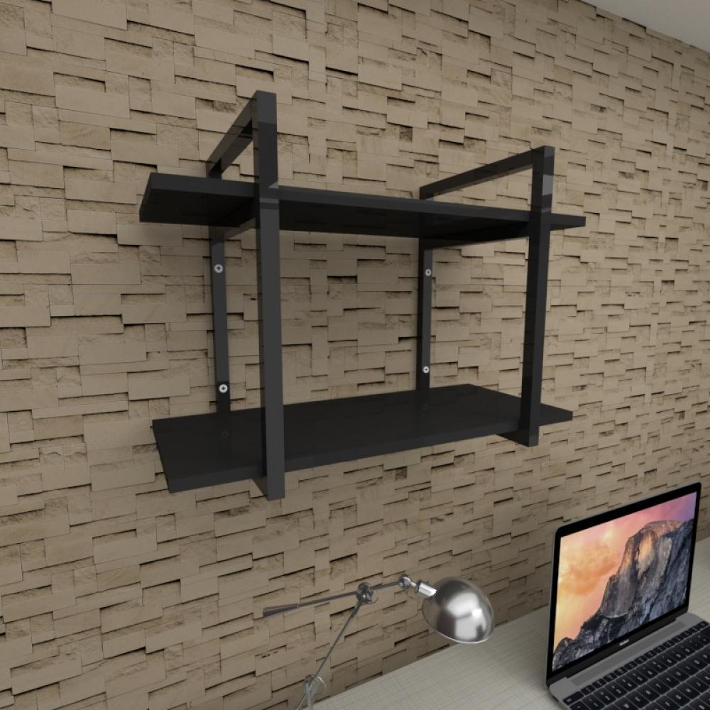 Prateleira industrial para escritório aço cor preto prateleiras 30cm cor preto modelo ind02pes