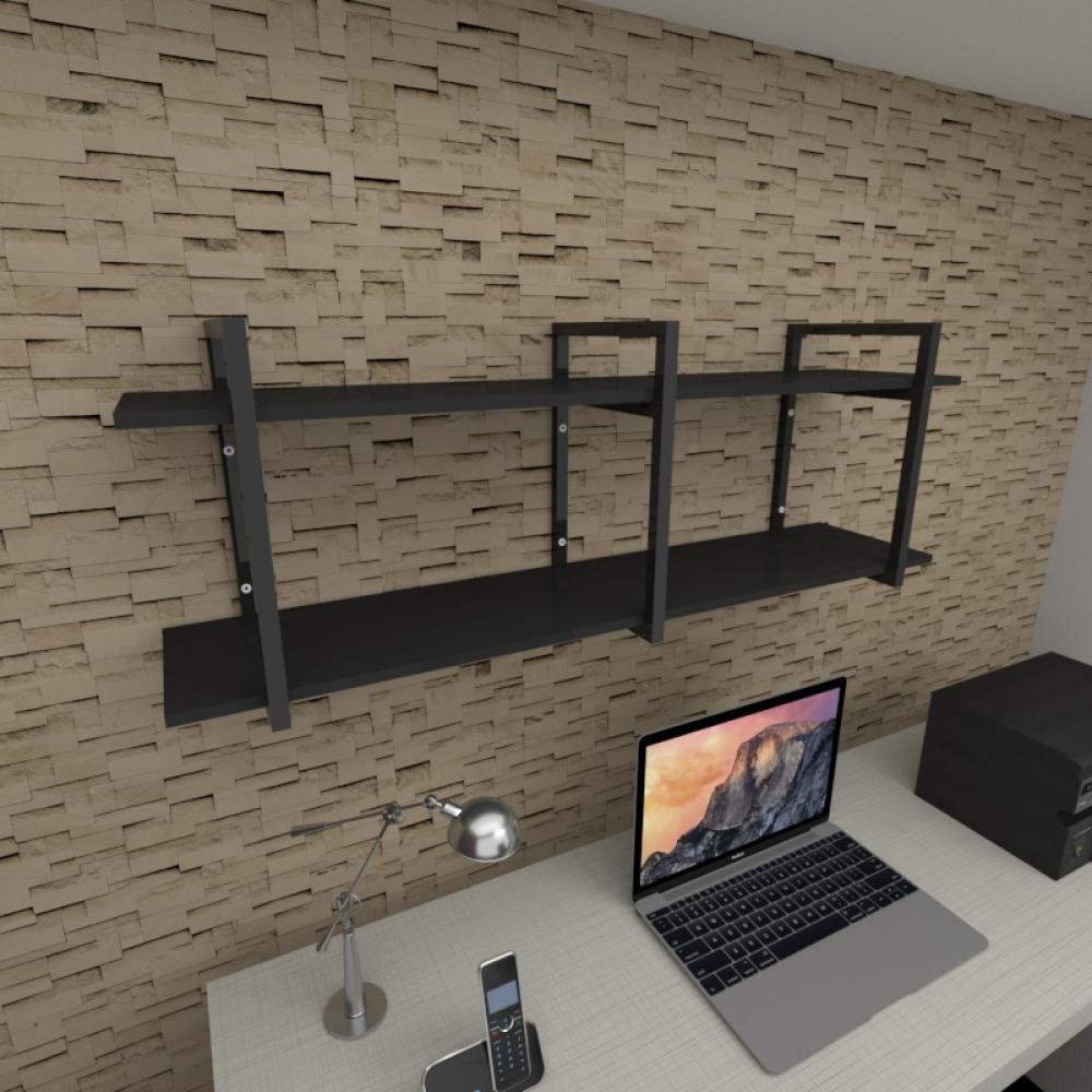 Prateleira industrial para escritório aço cor preto prateleiras 30cm cor preto modelo ind05pes