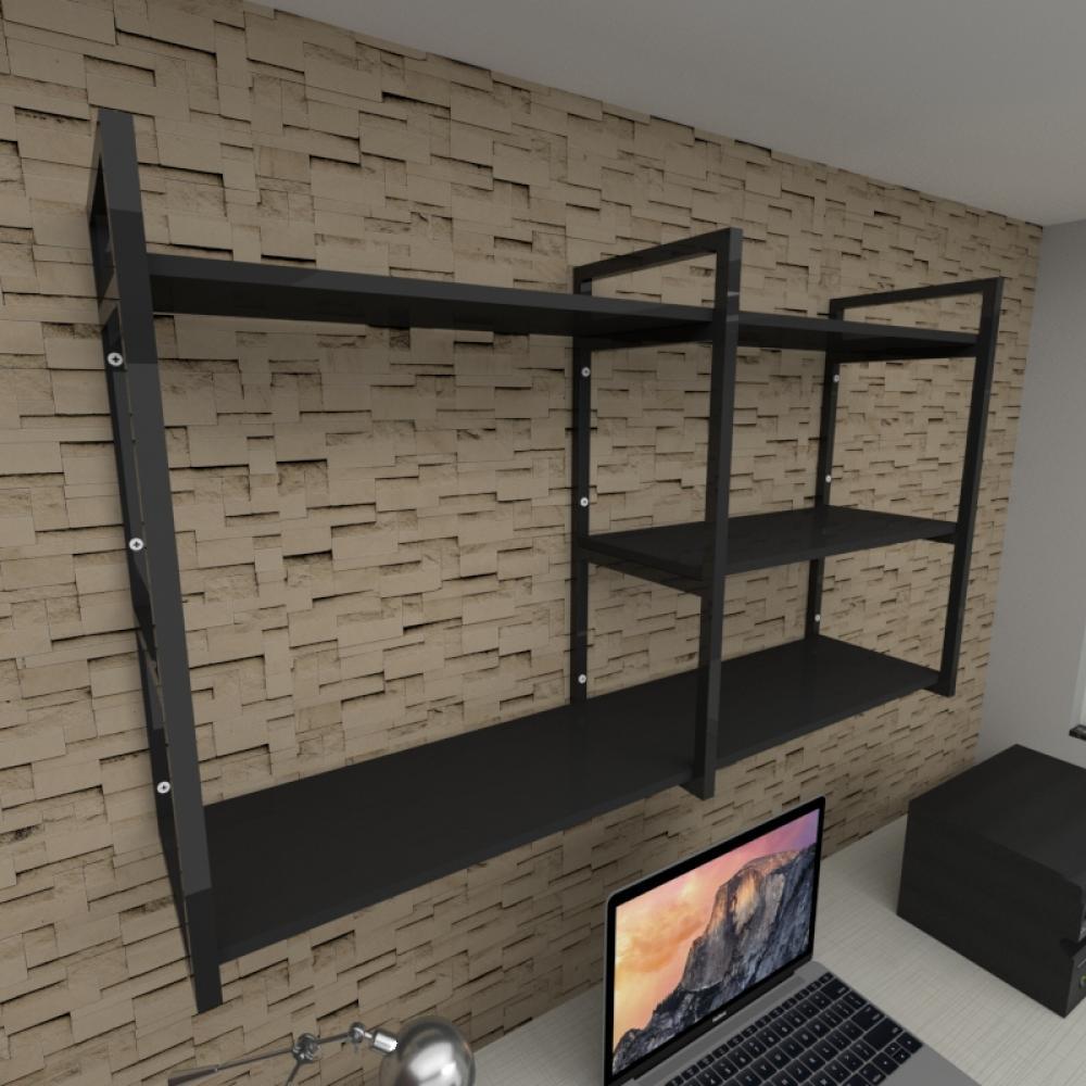 Prateleira industrial para escritório aço cor preto prateleiras 30cm cor preto modelo ind14pes