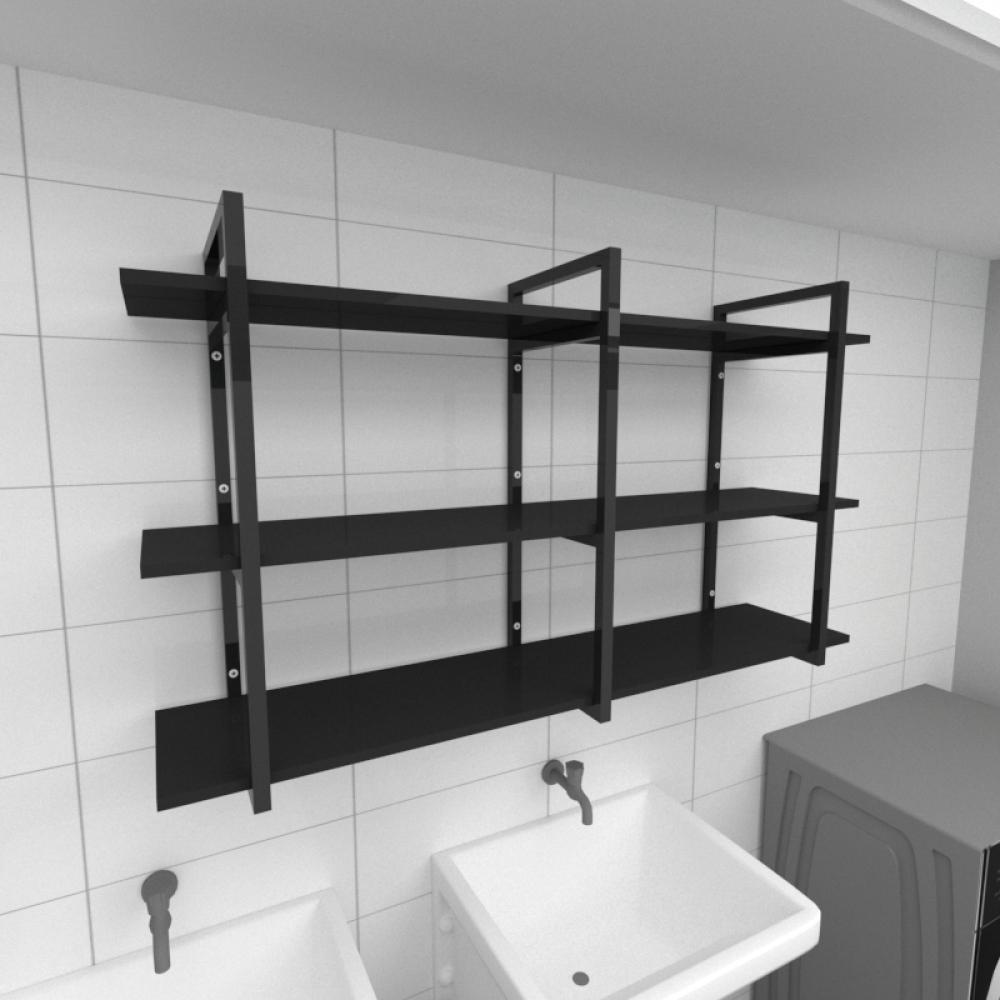 Prateleira industrial para lavanderia aço cor preto prateleiras 30 cm cor preto modelo ind12plav
