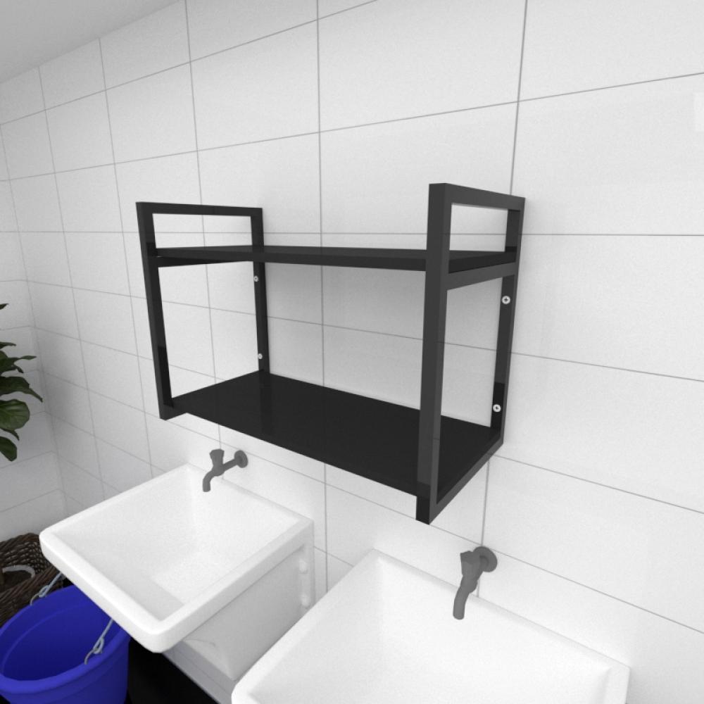 Prateleira industrial para lavanderia aço cor preto prateleiras 30cm cor preto modelo ind01plav