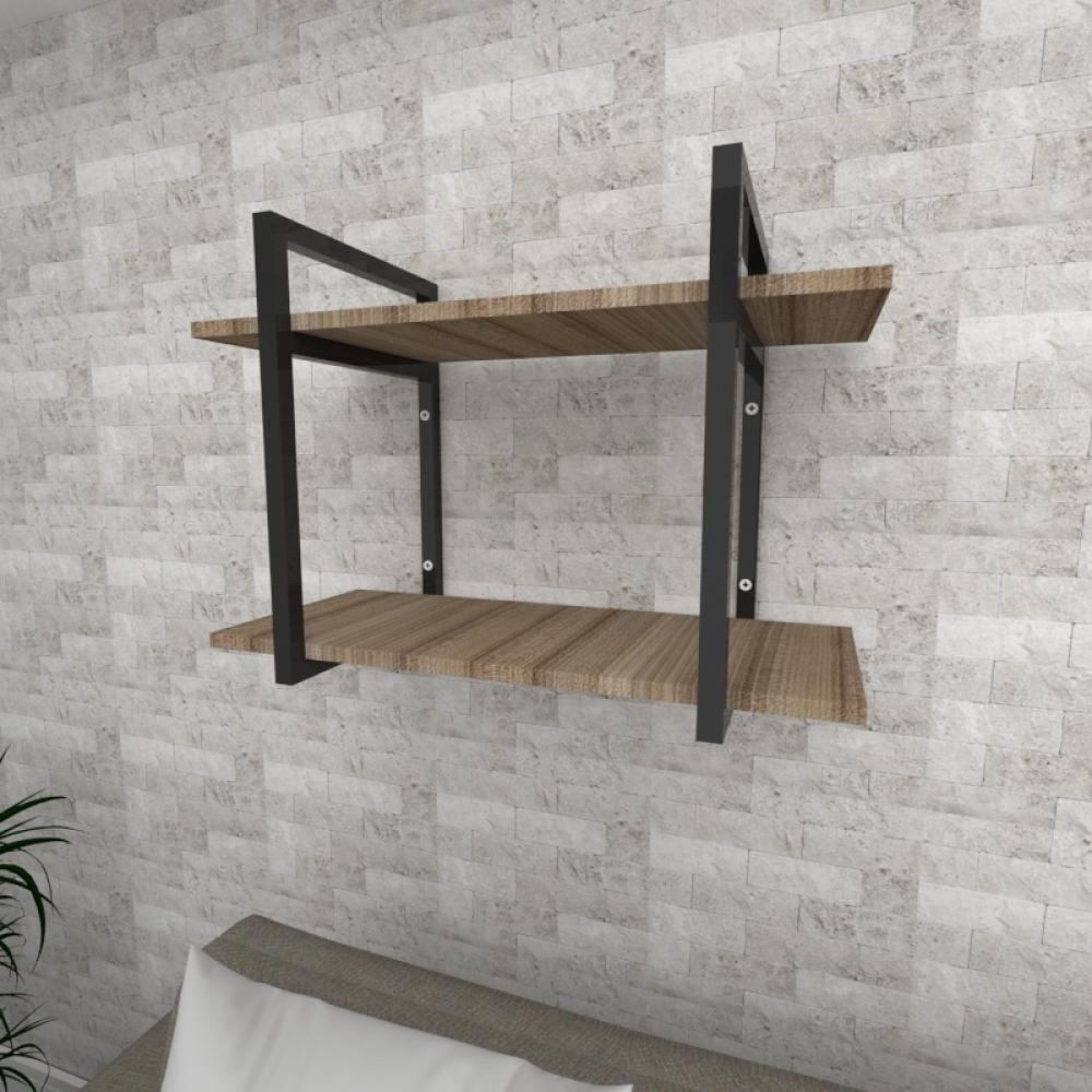 Prateleira industrial sala aço preto 30cm amadeirado ind02aesl