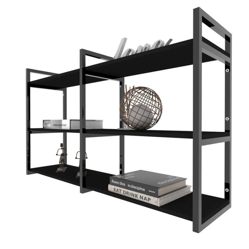 Prateleira industrial sala estar estante nicho parede mdf suspensa pratileira ferro preto