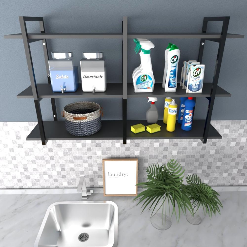 Prateleira lavanderia preto area de serviço nicho multi uso simples estante mdf