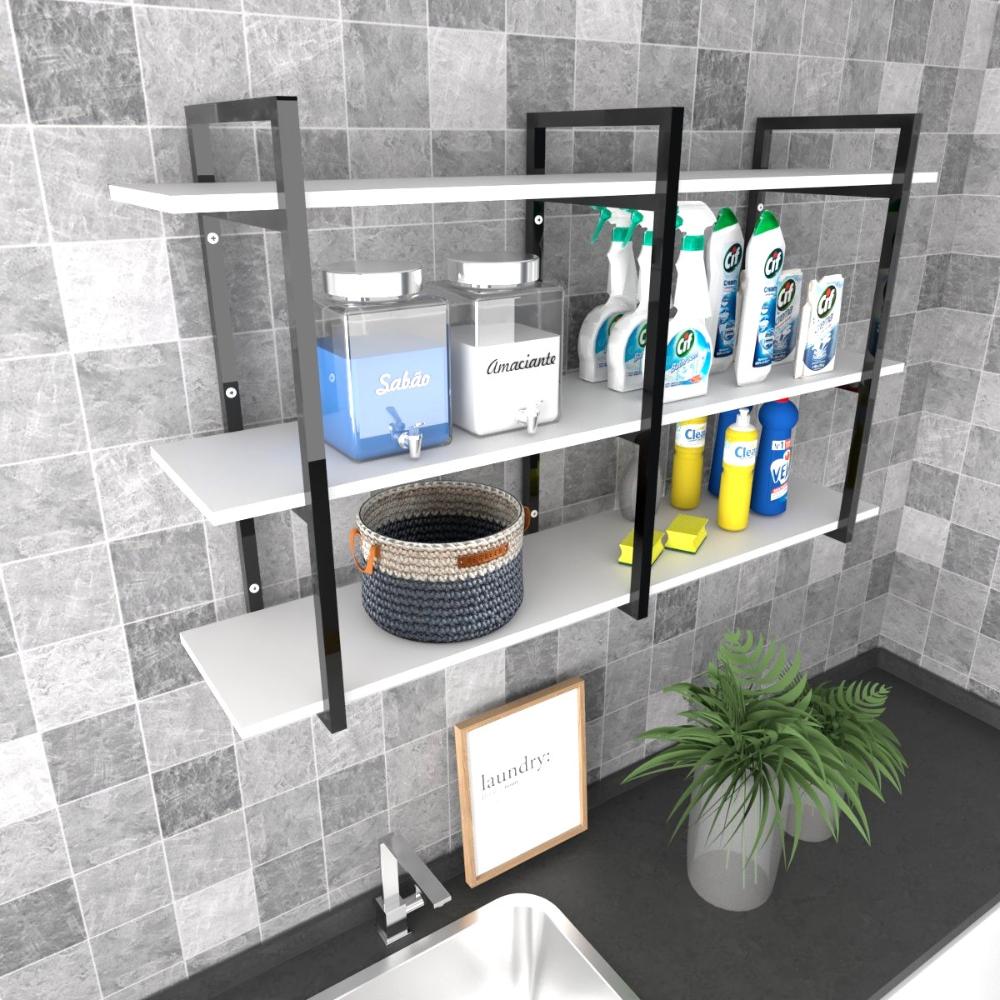 Prateleira multiuso lavanderia branco off white area de serviço nicho multi uso estante mdf