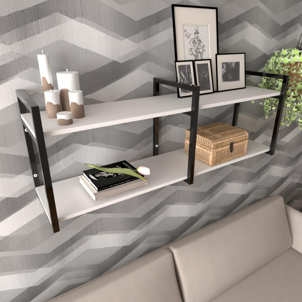 Prateleira sala estar estante nicho parede mdf suspensa pratileira ferro branco off white