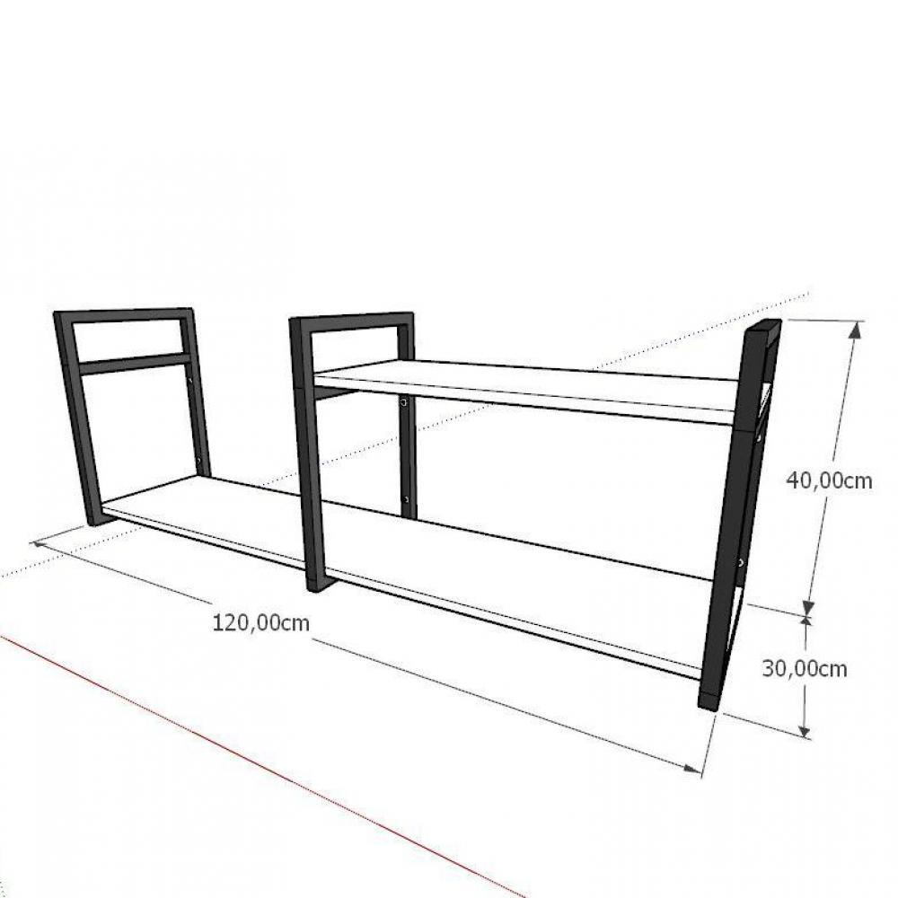 Rack estilo industrial aço cor preto prateleiras 30 cm cor branca modelo ind07brk