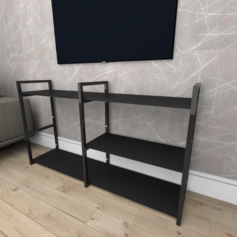 Rack estilo industrial aço cor preto prateleiras 30 cm cor preto modelo ind14prk