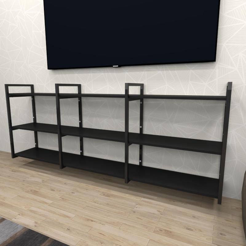 Rack industrial aço cor preto 180x30x68cm (C)x(L)x(A) cor mdf preto modelo ind35prk