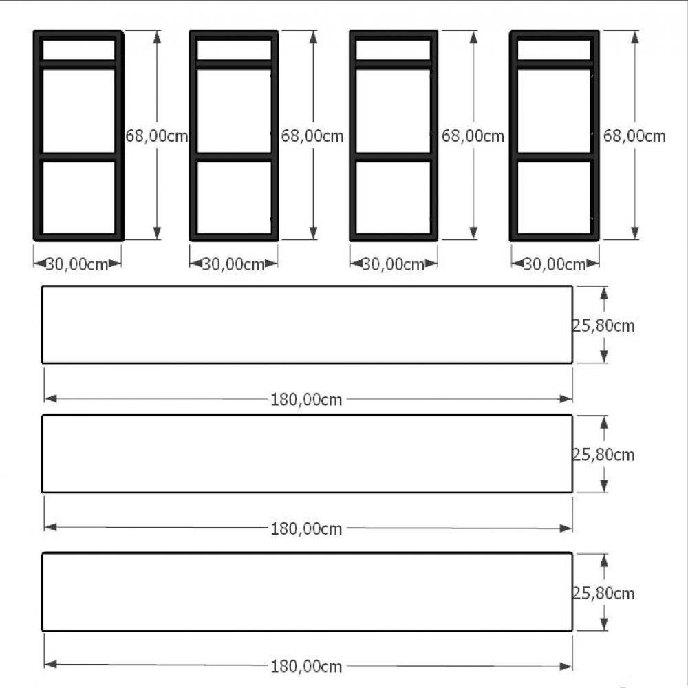 Rack industrial aço cor preto 180x30x68cm (C)x(L)x(A) cor mdf preto modelo ind35prk