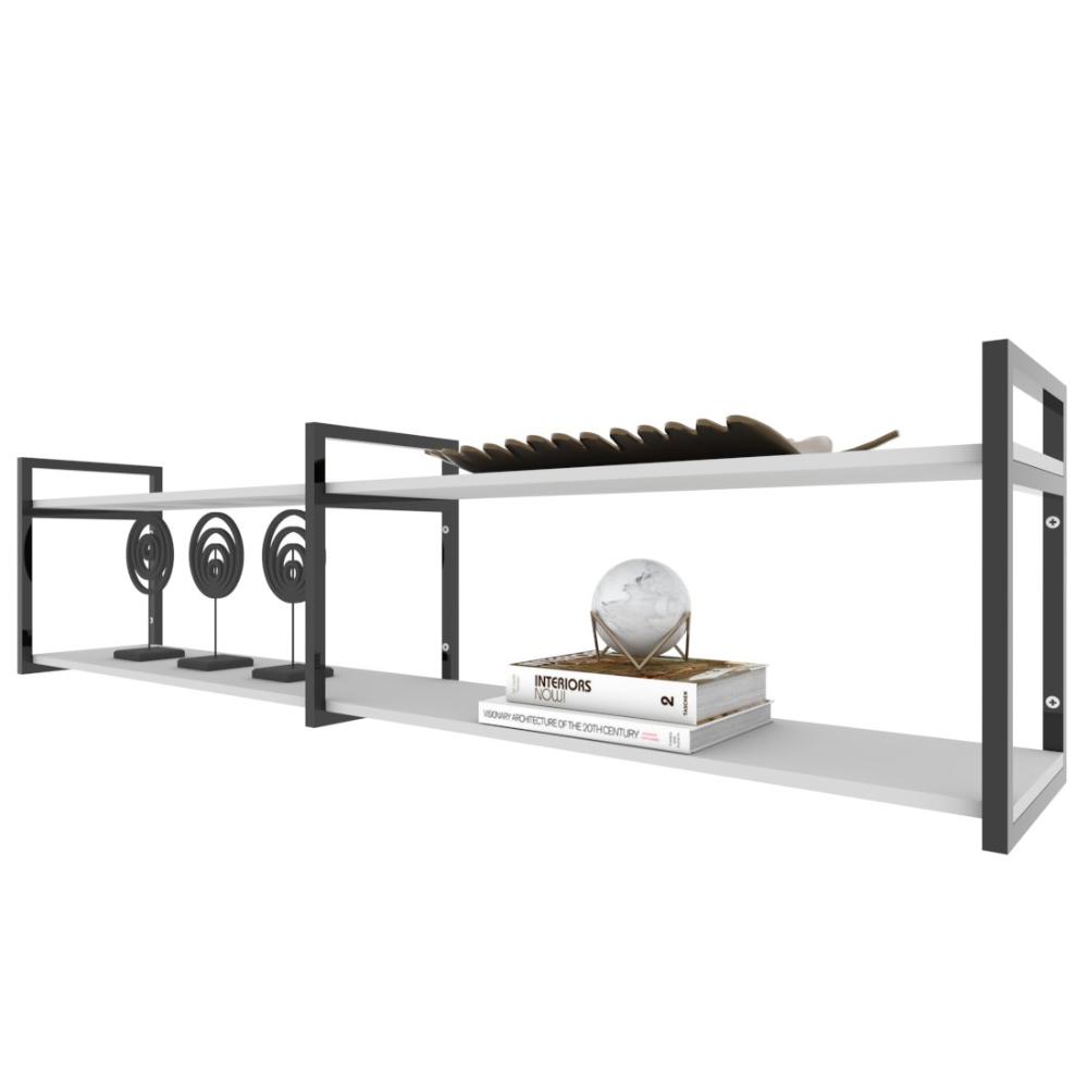 Rack industrial estante tv sala suspeso retro moderno simples pequeno 55 branco off white